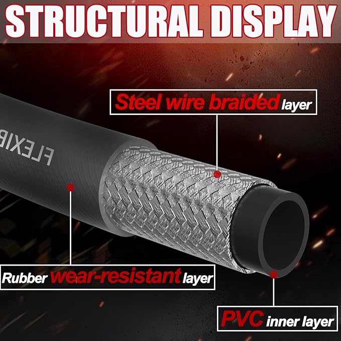 Kink-Resistant 3/8" Pressure Washer Hose 4800PSI(150FT),Steel Wire Braided Wear Resistant Rubber for Commercial, Industrial and Residential Use,Hot&Cold Water Hose with 3/8" Quick Connect