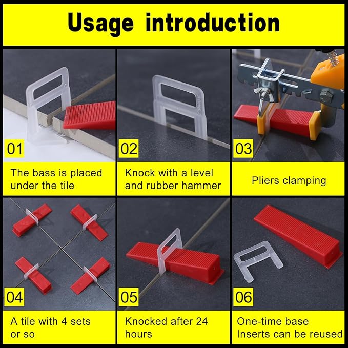 Tile Leveling System 1/8" Spacers Tile Leveler Clips DIY Tile Leveler Spacers 9000 Pcs and Tools Harden Rubber Mallet Hammer 16 oz for Professional Ceramic Tile and Stone Installation