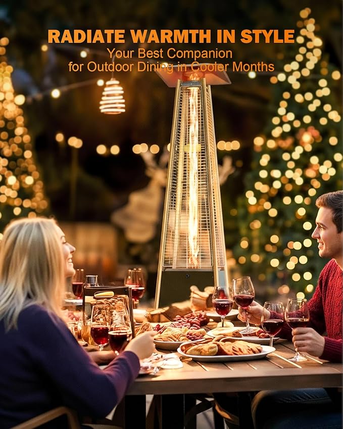 Pyramid Patio Heater for Outdoor Use, 48000 BTU Fast Heating Propane Heater with Wheels & Weatherproof Cover, Triple Protection System Outdoor Heaters for Patio, Yard, Pool, Garden