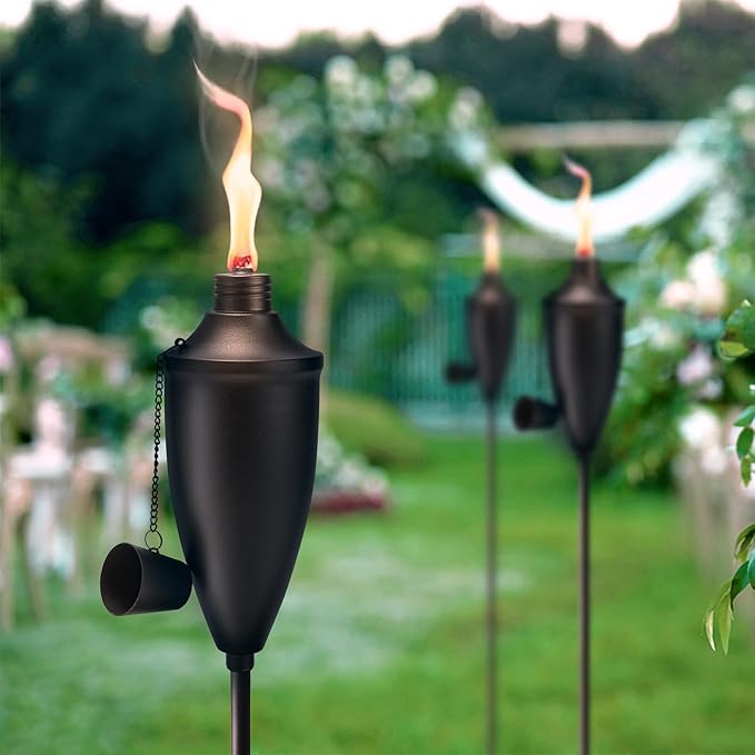 6 Pack Garden Torches for Outside, 22 oz Metal Citronella Torch with 3-Prong Grounded Stake, Perfect for Patio, Lawn, and Backyard Décor