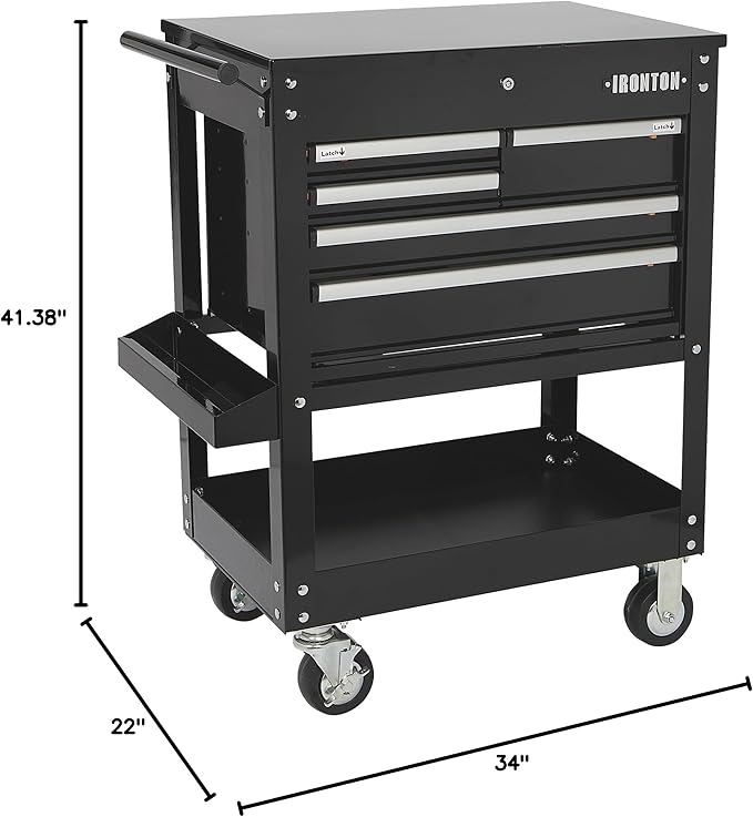 Ironton 30in. 5-Drawer Mechanic's Tool Cart - 33-7/8in.L x 17-5/8in.W x 39-1/8in.H, 700-Lb. Capacity