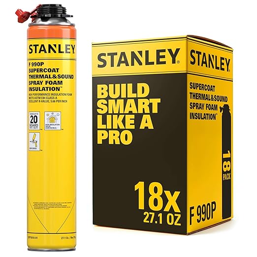 STANLEY F 990P Supercoat Spray Foam Insulation - Closed Cell Spray Foam Covers Up to 360 Sq.Ft.,(11.32/2 inch R-Value), Gun Use, Gun Not Included, 27.1 oz, 18 Pack