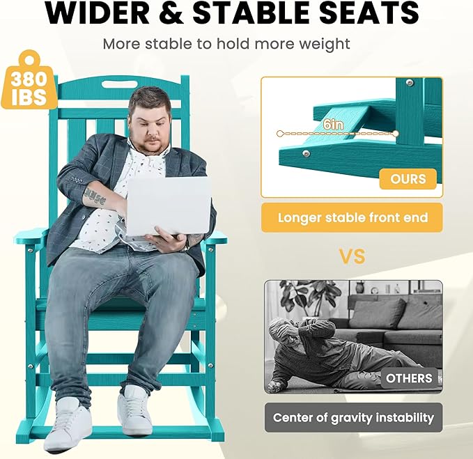 LOUNZY Outdoor Rocking Chair with Footboards Set of 4, HDPE Rocking Chair Patio Porch Rocker with 380lbs Support for Adult, Aruba