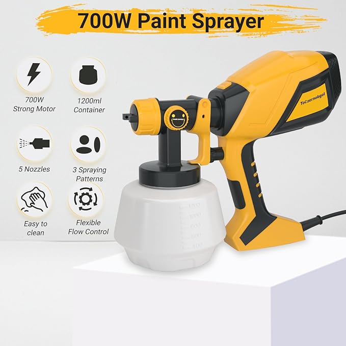 HVLP Paint Sprayer, 1200ML Electric Spray Gun with 5 Nozzles & 3 Spray Patterns, Adjustable Spray Width, Easy to Clean for Furniture, Cabinets, Walls & Home Painting