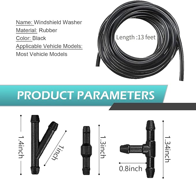 30 PCS Car Windshield Washer Hose Kit, 4M/13Ft Cleaning Hose with 30 Hose Connectors, Universal Windshield Repair Kit, for Most Cars (Black)