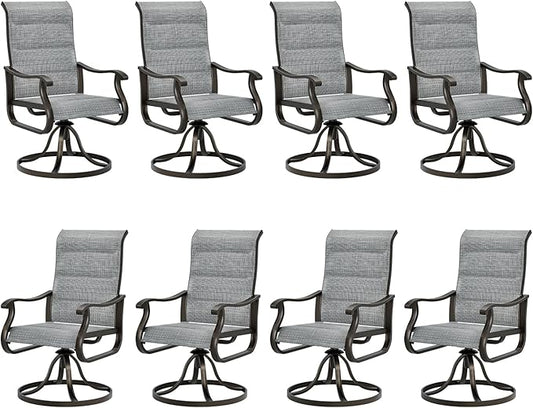 UDPATIO Patio Swivel Dining Chairs Set of 8, Outdoor Swivel Chairs High Back with All Weather Padded Textilene, Metal Rocking Frame for Lawn Garden Backyard, Grey White