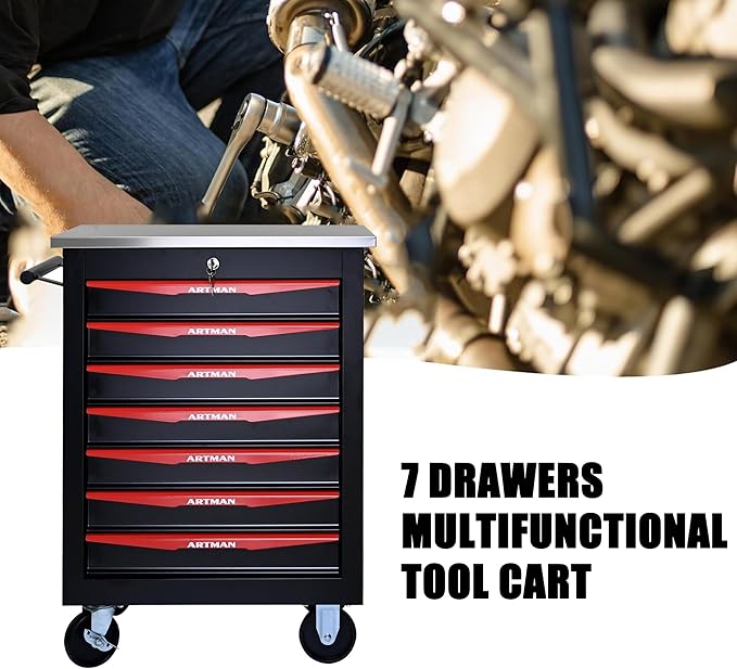7 Drawers Tool Cart on Wheels,Multifunctional Rolling Tool Storage Chest,Drawer Rolling Trolley Organizer Tool Box for Garage,Workshop,DIY Multiple Interconnectable(7 Drawers-30.5" H)