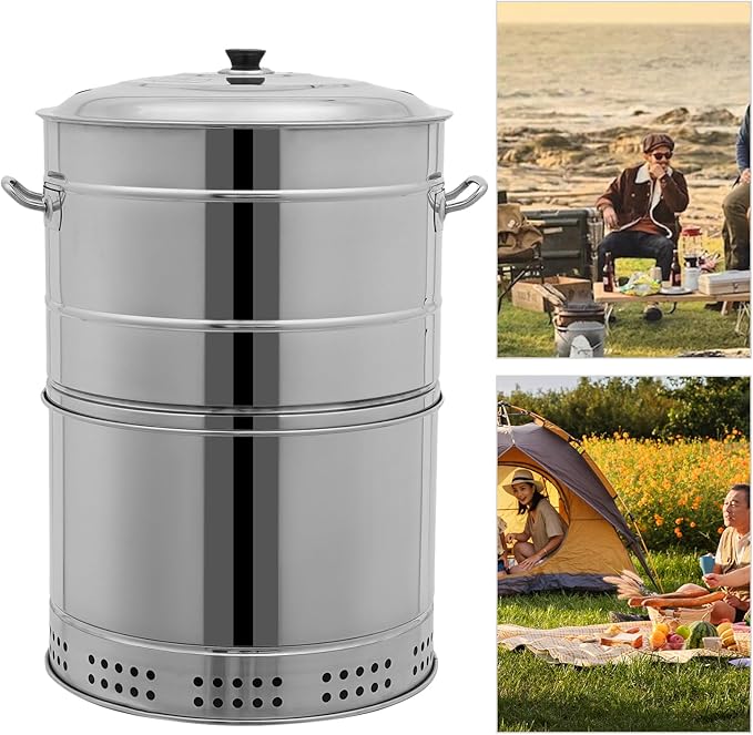 Large Portable Vertical Charcoal Grills, Stainless Charcoal BBQ Grill Barrel 360° Smokeless Outdoor with 50 Skewers for Travel, Outdoor Cooking and BBQ, Camping Picnic Patio Backyard (Large)