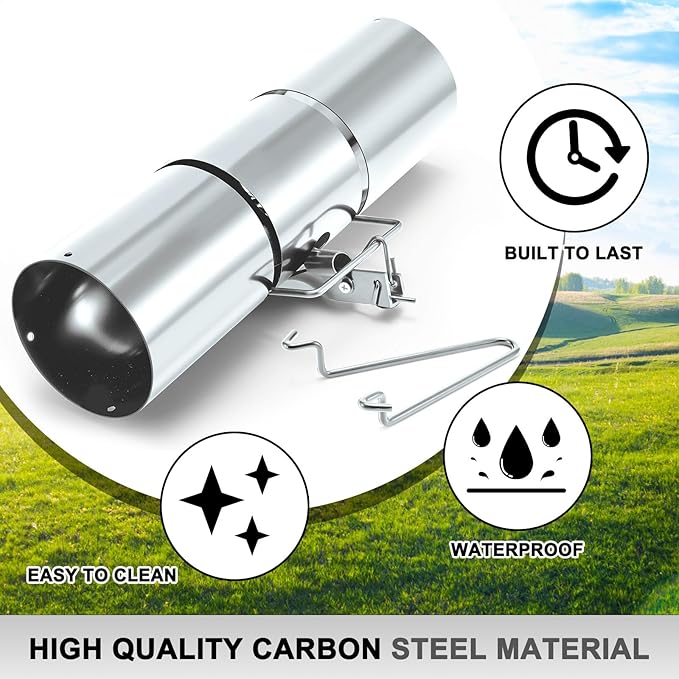 Qualirey Stainless Steel Tube Squirrel Trap Rust Resistant Trap 4.5'' in Diameter with a Setting Tong for Backyards Patios Gardens, Safe and Effective Pest Control Commercial and Residential Use 15''
