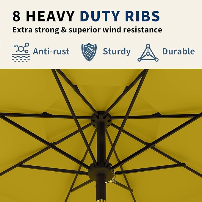 9FT 3 Tiers Patio Umbrella With Auto Tilt and Crank, Outdoor Table Market Umbrella with 8 Sturdy Ribs for Garden,Lawn,Deck,Backyard and Pool,Yellow