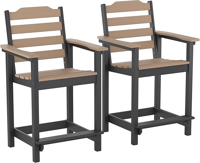 OTSUN Tall Adirondack Chair, HDPE Weather Resistant Balcony Chairs for Garden, Backyard, Poolside, Capacity 300LBS(1 PC，Brown&Black)