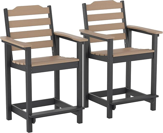 OTSUN Tall Adirondack Chair, HDPE Weather Resistant Balcony Chairs for Garden, Backyard, Poolside, Capacity 300LBS(1 PC，Brown&Black)