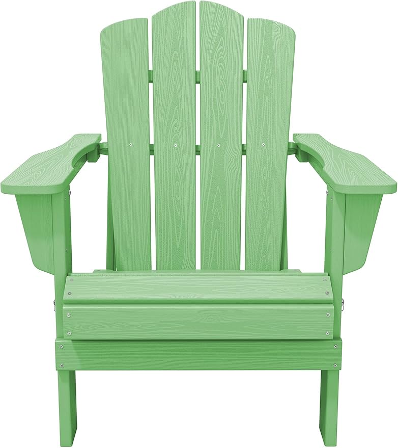 KINGYES Folding Adirondack Chair Set of 4, HDPE All-Weather Folding Adirondack Chair, Light Green