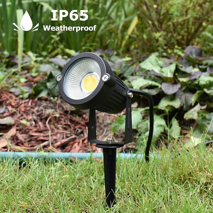 GSS6005 LED Landscape Spotlights Outdoor Plug in Light 5W, 120V AC, 3000K Warm, Metal Construction with Ground Stake, Outdoor and Indoor Use, 3-ft Cord with Plug, Black