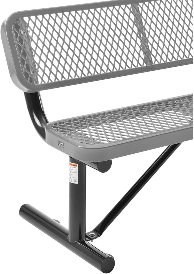 Global Industrial 4'L Heavy Duty Expanded Metal Mesh Bench with Backrest with Steel Frame, Portable Outdoor Bench, 1000 lbs Capacity, Gray, 48" L x 24" W x 33" H