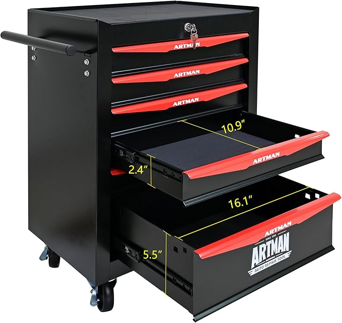 6 Drawers Tool Cart on Wheels, Multifunctional Rolling Tool Storage Chest, Drawers Rolling Trolley Organizer Tool Box for Warehouse, Garage, Workshop, Repair Shop (6 Drawers-30.5" H)