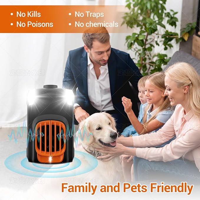 Ultrasonic Mice Repellent in Door,Out Door, for Car Engines, House, Garage, Kitchen, Attic, 2 Pack Rodent Mice Rat Repellent Plug in Electronic Rat Pest Deterrent with 4 Strobe Lights,