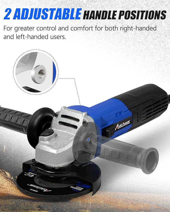 AVID POWER Angle Grinder, 7.5-Amp 4-1/2 inch Electric Grinder Power Tools with Grinding Wheels, Cutting Wheels, Flap Disc and Auxiliary Handle for Cutting, Grinding, Polishing and Rust Removal - Blue