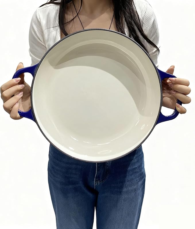 Commercial Grade, Cast Iron Enameled Cookware (Blue, Brazier 3.5qt)