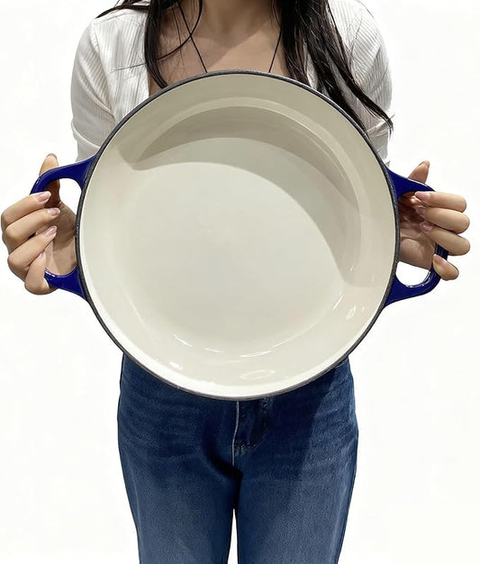 Commercial Grade, Cast Iron Enameled Cookware (Blue, Brazier 3.5qt)