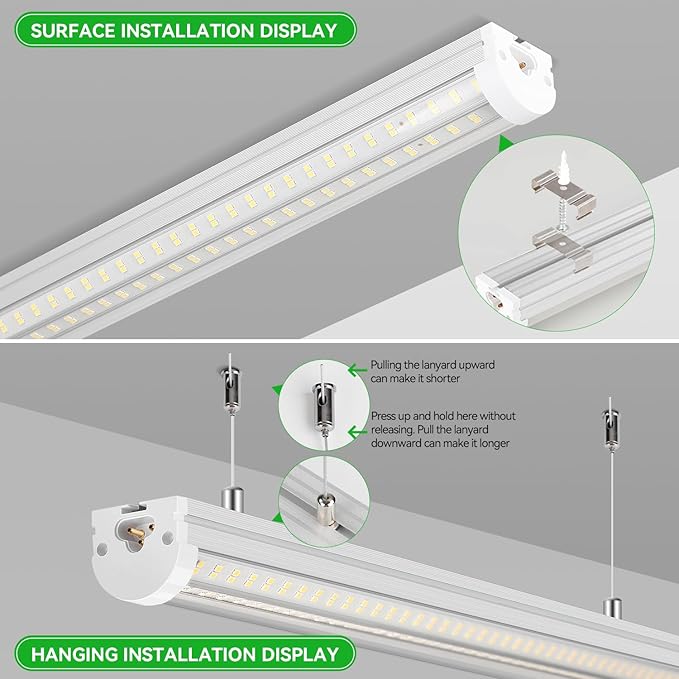 T12 4FT LED Shop Light Garage Lights,65W 5000K 10400LM Daylight Color,Super Bright,Plug and Play,Hanging/Surface Mount,Linkable Commercial Bay Lighting for Basement Warehouse Workshop,6Pack