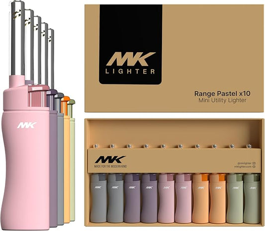 MK Lighter 10PCS Candle Lighters, Windproof Flame, Ideal as Lighters for Candle, BBQ, Camping, Outdoor, Butane Refillable, Multipurpose Lighters (3BL Pastel)
