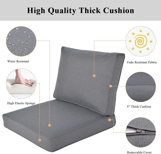 Aluminum Patio Furniture Set, All-Weather Outdoor Couch Sectional, L Shaped Patio Conversation Sets, Metal Corner Sofa with Teak Coffee Table (Cushion: Dark Gray, Black Frame)