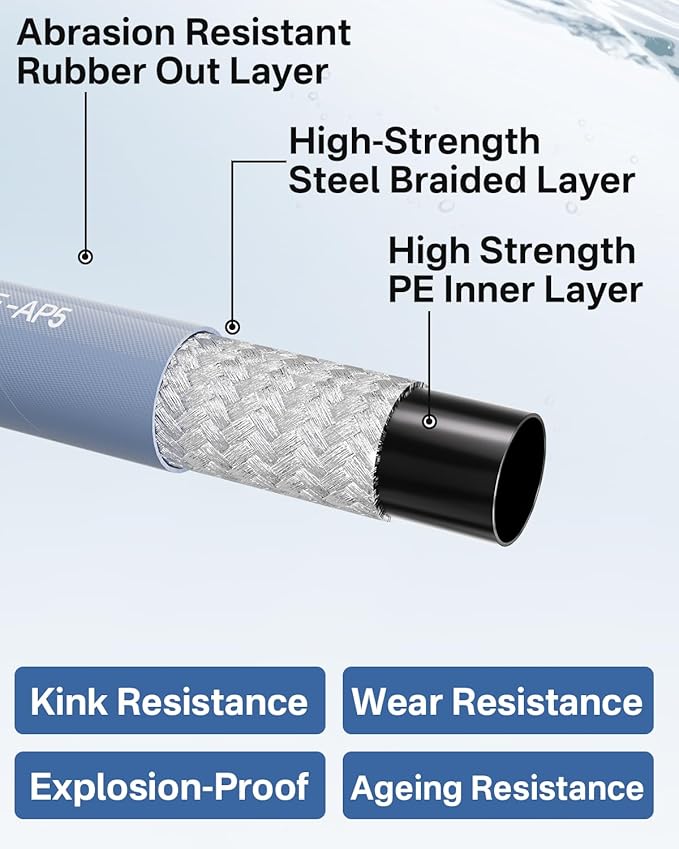 Pressure Washer Hose 200FT 3/8" for Cold and Hot Water 212°F, with Swivel Quick Connect, 4500PSI Kink Resistant Grade Steel Wire Braided, Power Washer Hose With 2pcs M22-14mm Adapter
