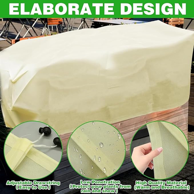 Plant Cover Freeze Protection,Rectangular Plant Protection Cover, Planter Plant Winter Frost Blanket with Zip Drawstring,2 Pack (39.3x17.7x15.7INCH)