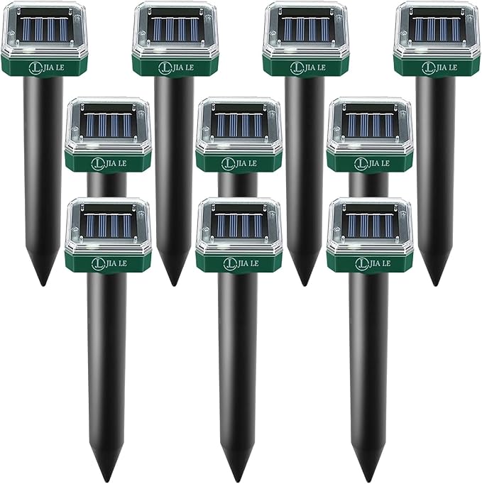 Mole Repellent Solar Powered 10 pk Gopher Solar Snake Repellent Ultrasonic Vole Gopher Sonic Waterproof Spikes Stakes for Garden Yard (1N)