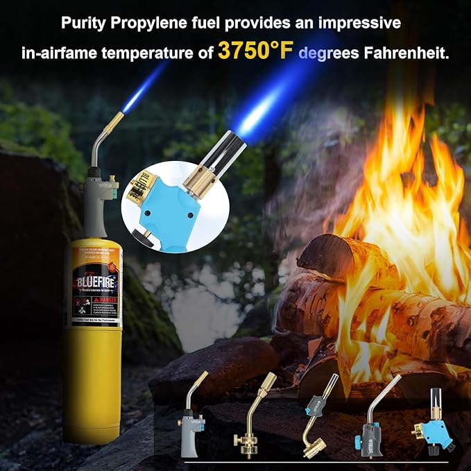BLUEFIRE (2) 14.1 oz Modern MAPP Gas Cylinder 99.9% High Purity Propylene Equal to MAP-PRO Hotter than Small Propane Tank Torch Fuel Various Packages Available MAP GAS Cylinder Torch Kit Pack of 2