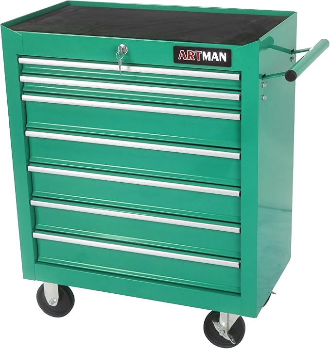 7-Drawer Rolling Tool Cart on Wheels, Multifunctional Trolley Organizer Tool Chest for Workshop, Garage, Warehouse, Repair Shop (7 Drawers-29.9" H-Green)