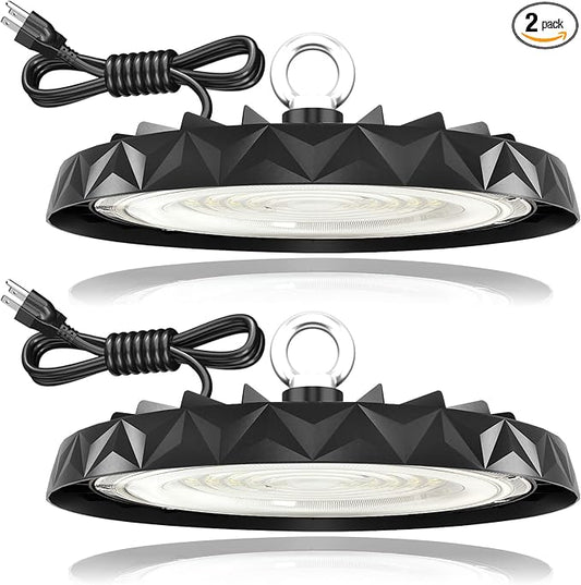 2Pack UFO LED High Bay Lights 150W,19500LM,6000K Daylight,Energy Efficient Commercial Warehouse Shop Light with 5ft Power Cord,AC100-277V