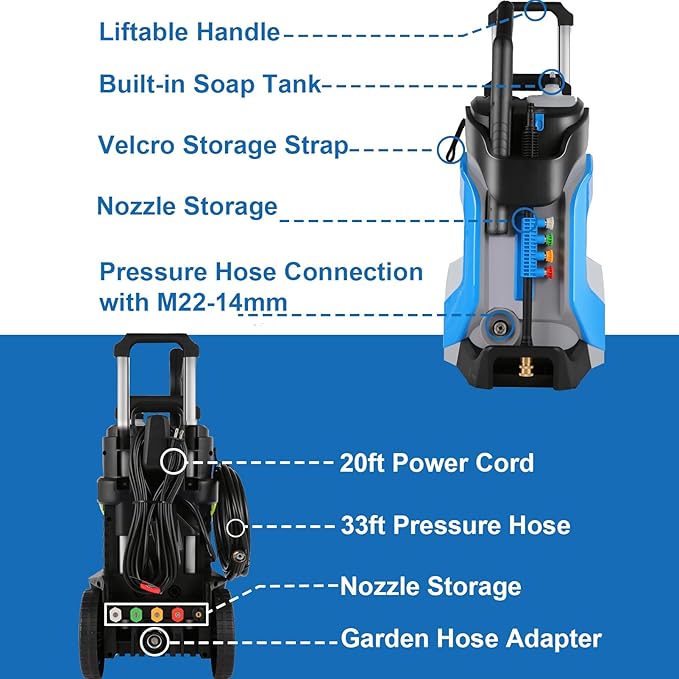Pressure Washer 5000PSI 4.0GPM Power Washers with M22-14mm Pressure Hose 33FT, Power Sprayers High Pressure with 1/4" QC Compatible Surface Cleaner for Home Cars Driveways, Blue