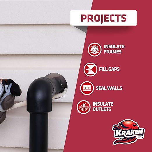 Kraken Bond Gaps & Cracks Expanding Foam Sealant - (48x12oz) High Expansion Polyurethane Spray Foam for Window & Door, Straw Use Waterproof High Yield Gap Filler - 48 Pack