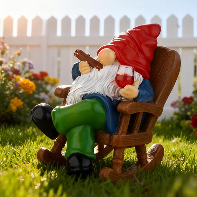 Funny Garden Gnomes for Outdoor Decor, 7 Inch Faceless Gnome with Wine Glass Statue, Resin Yard Figurine for Garden Patio Lawn, Mini Gift for Mom Grandma Christmas Halloween