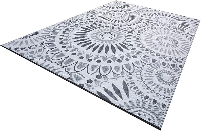 Reversible Outdoor/Indoor Plastic Straw Rugs Waterproof Portable Mat Easy to Clean Outdoor Patio Mat,Perfect for Garden, Patio, Picnic, Decking-（Grey,8x10Ft）