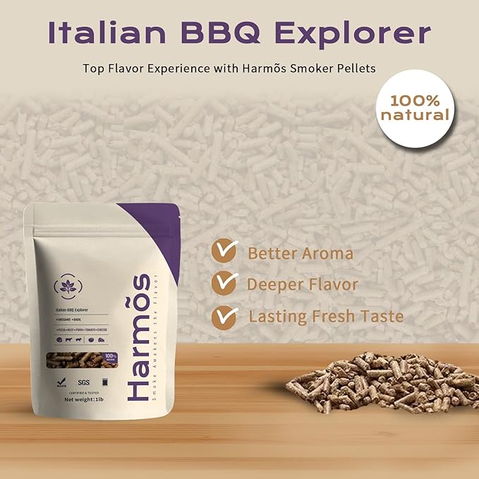 Harmos 4-Wood Pellets with Oregano & Basil – All-Natural Hardwood Pellets for Ninja Grill, Pizza Oven & Outdoor BBQ, Resealable Bag, 2 Packs