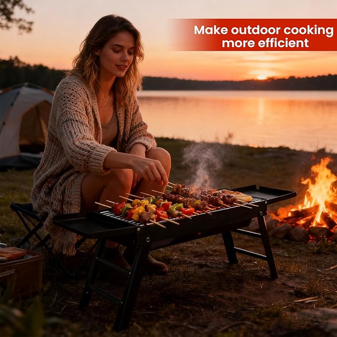Portable Charcoal Grill - Foldable Removable Stove, Outdoor Grills with Trays, Compact Easy Storage, Authentic Versatile Design, Premium Camping Grill, Backyard Cooking Tool for Garden, Picnic, Travel