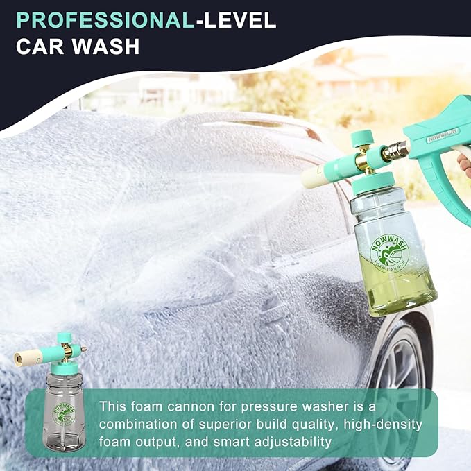 Foam Cannon with Foam Economizer for Pressure Washer, Soap Cannon with 1/4" Quick Connect & Adjustable Nozzle for Car Wash, Universal Fit for Most Liquid Bottles, Additional 1.1 mm Orifice Nozzle