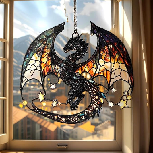 Celestial Dragon Christmas Ornament Mythical Creatures Suncatcher Window Hanging Acrylic Stained Glass Effect Art Garden Decor Unique Fantasy Gift for Mom Nerds Thanksgiving