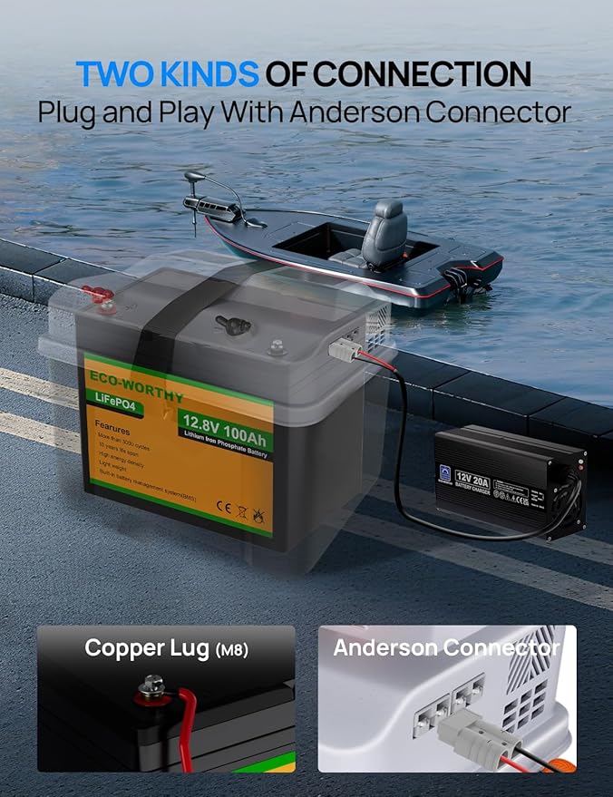 ECO-WORTHY 12V 20A Lithium Battery Charger 14.6V LiFePO4 Battery Charger with Anderson Connector Automatic Smart & Maintenance for Deep Cycle Rechargeable Battery Boat RV
