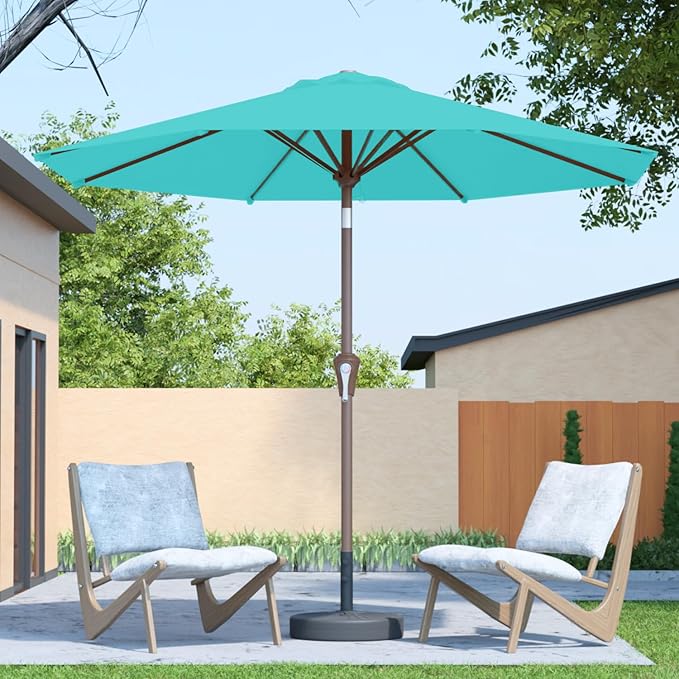 10FT Patio Umbrella Outdoor Market Umbrella with Crank and Tilt, 8 Flexible Fiberglass Ribs, UV-Resistant Waterproof Canopy for Patio, Deck, Garden, Backyard, Aqua Blue
