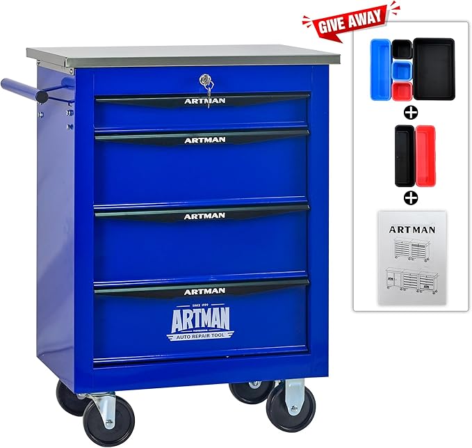 4 Drawers Tool Cart on Wheels, Multifunctional Rolling Tool Box, Drawers Rolling Trolley Organizer Tool Storage Chest for Garage,Workshop,DIY Multiple Interconnectable(4 Drawers-30.5" H)