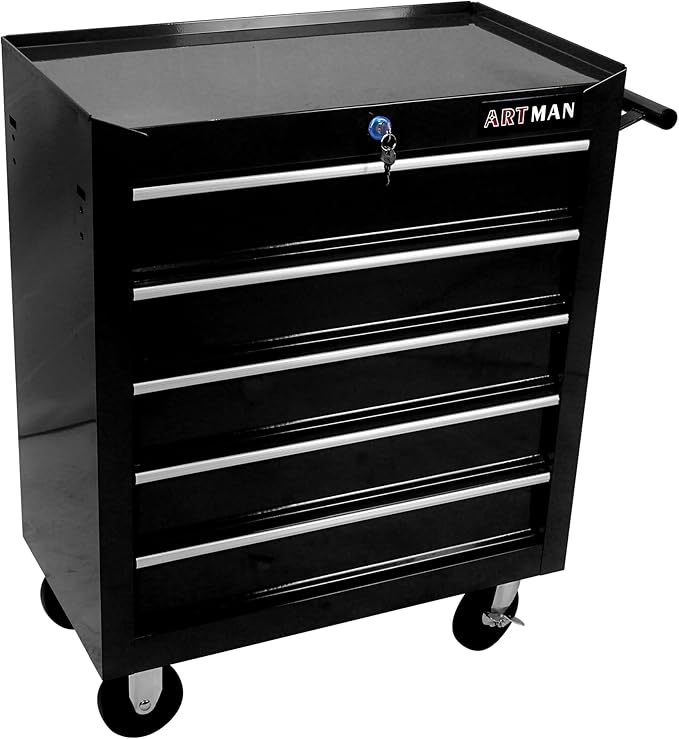 5-Drawer Tool Cart on Wheels, Rolling Tool Chest Storage, Trolley Organizer for Garage, Warehouse, Workshop, Repair Shop (5 Large Drawers-29.3"H-Black)
