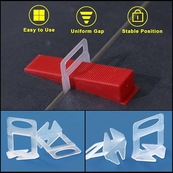 Tile Leveling System 1/8" Spacers Tile Leveler Clips DIY Tile Leveler Spacers 2000 Pcs for Professional Ceramic Tile and Stone Installation