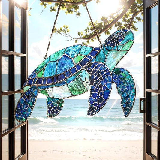 Sea Turtle Lovers Christmas Ornament Ocean Creatures Suncatcher Window Hanging Acrylic Stained Glass Effect Art Boho Garden Decor Unique Coastal Gift for Mom Thanksgiving