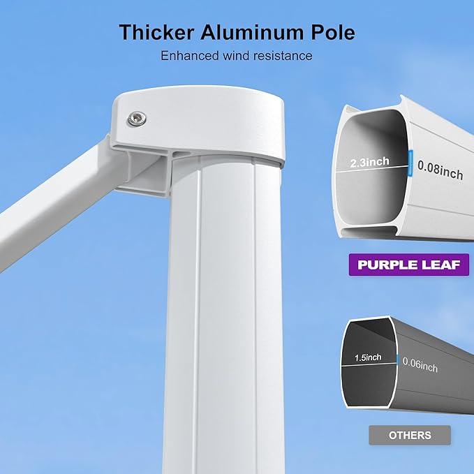 PURPLE LEAF 10 FT Right-left Tilt Patio Umbrella Swivel White Cantilever Umbrella with Tilt Aluminum Outdoor Umbrella with 360° Rotation for Deck Pool Garden, White