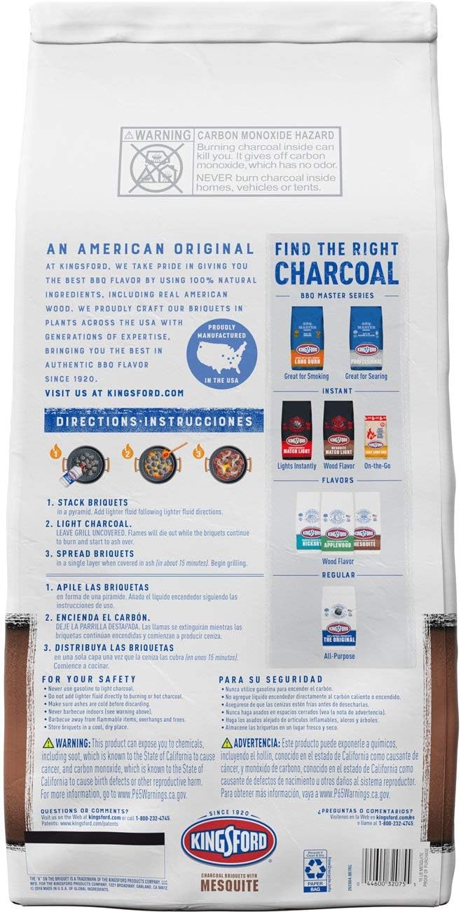 Kingsford Original Charcoal Briquettes with Mesquite, BBQ Charcoal for Grilling - 16 Pounds