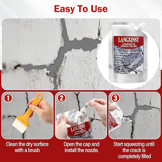 Concrete Crack Filler, Cement Crack Repair Sealant, Quick Drying Filler Waterproof Repair Sealant, Weather Resistant Concrete Sealer Outdoor Caulking Glue for Cement-Based Materials